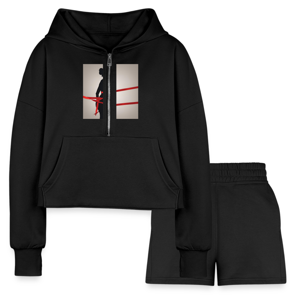 Women’s Cropped Hoodie & Jogger Short Set - black