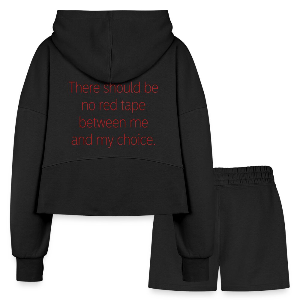 Women’s Cropped Hoodie & Jogger Short Set - black